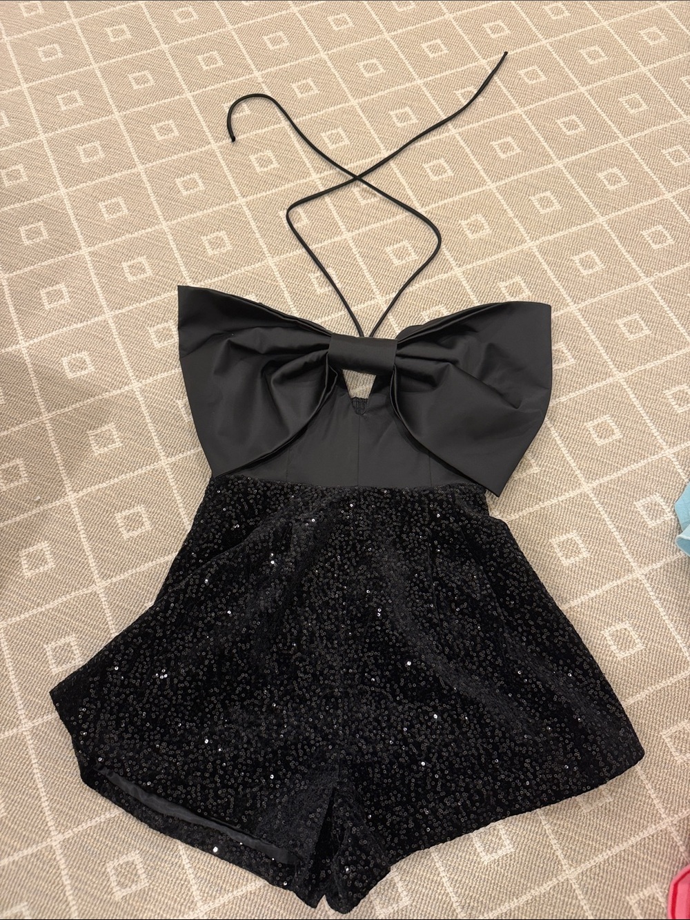 Black Sequin Bow-Front Romper